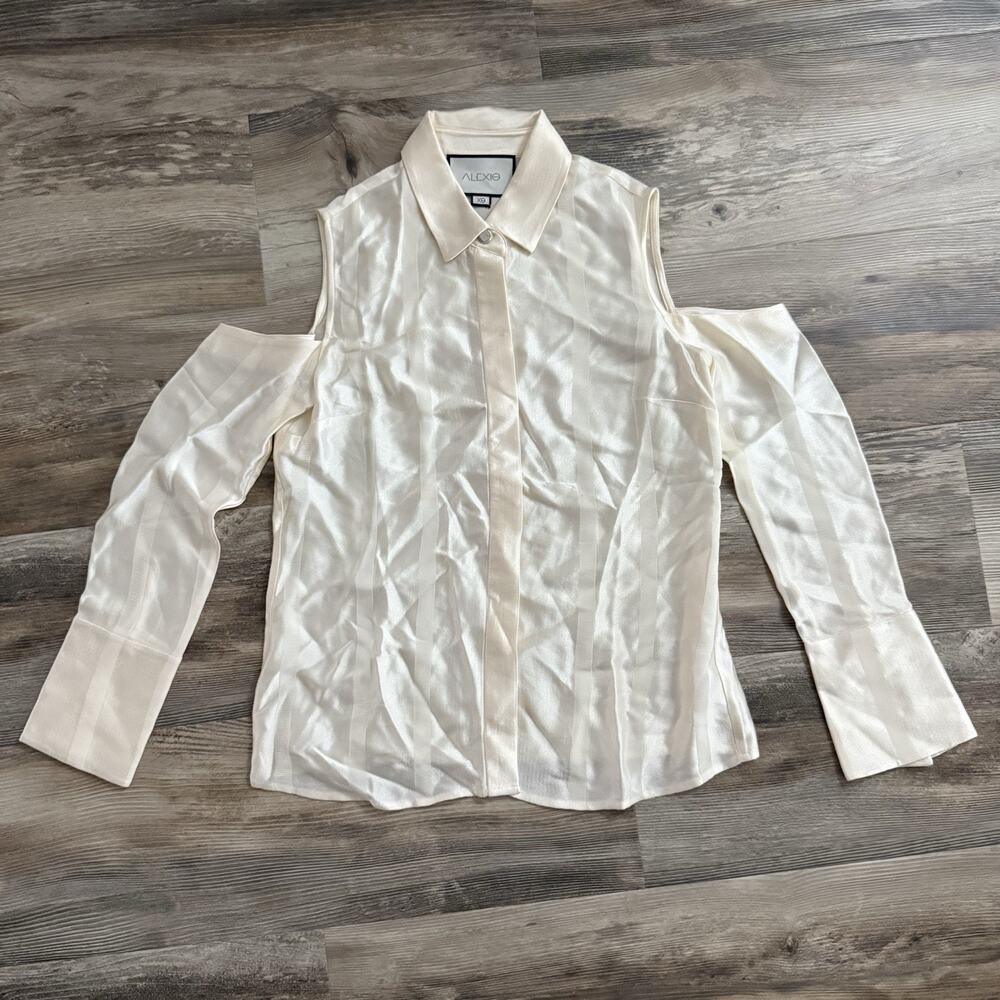 Alexis Kylie Ivory Cold Shoulder Blouse Women’s XS Cut Out Sleeve